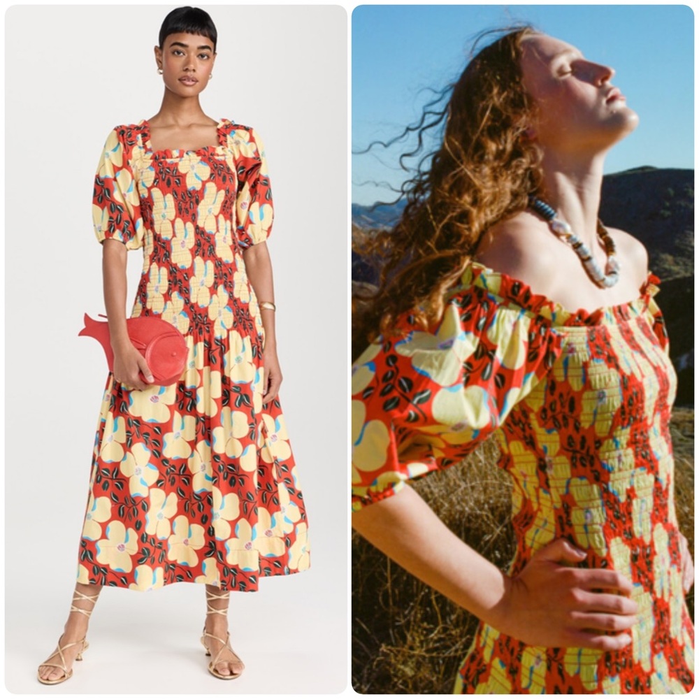 NWT RHODE Ines Floral Puff Sleeve Midi Dress